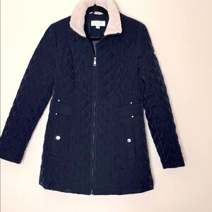 Laundry by Shelli Segal Quilted Puffer Jacket Coat Blue Small Long
